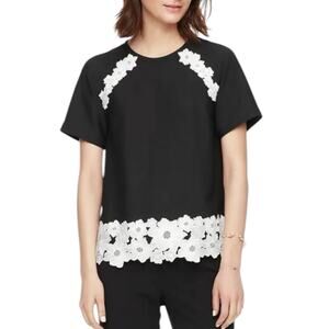 Kate Spade Black Lace Trim Short Sleeve Blouse Size 6
